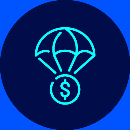 Pictogramme d'une pièce de monnaie avec un parachute