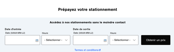 Section Prépayez votre stationnement sur le site Web