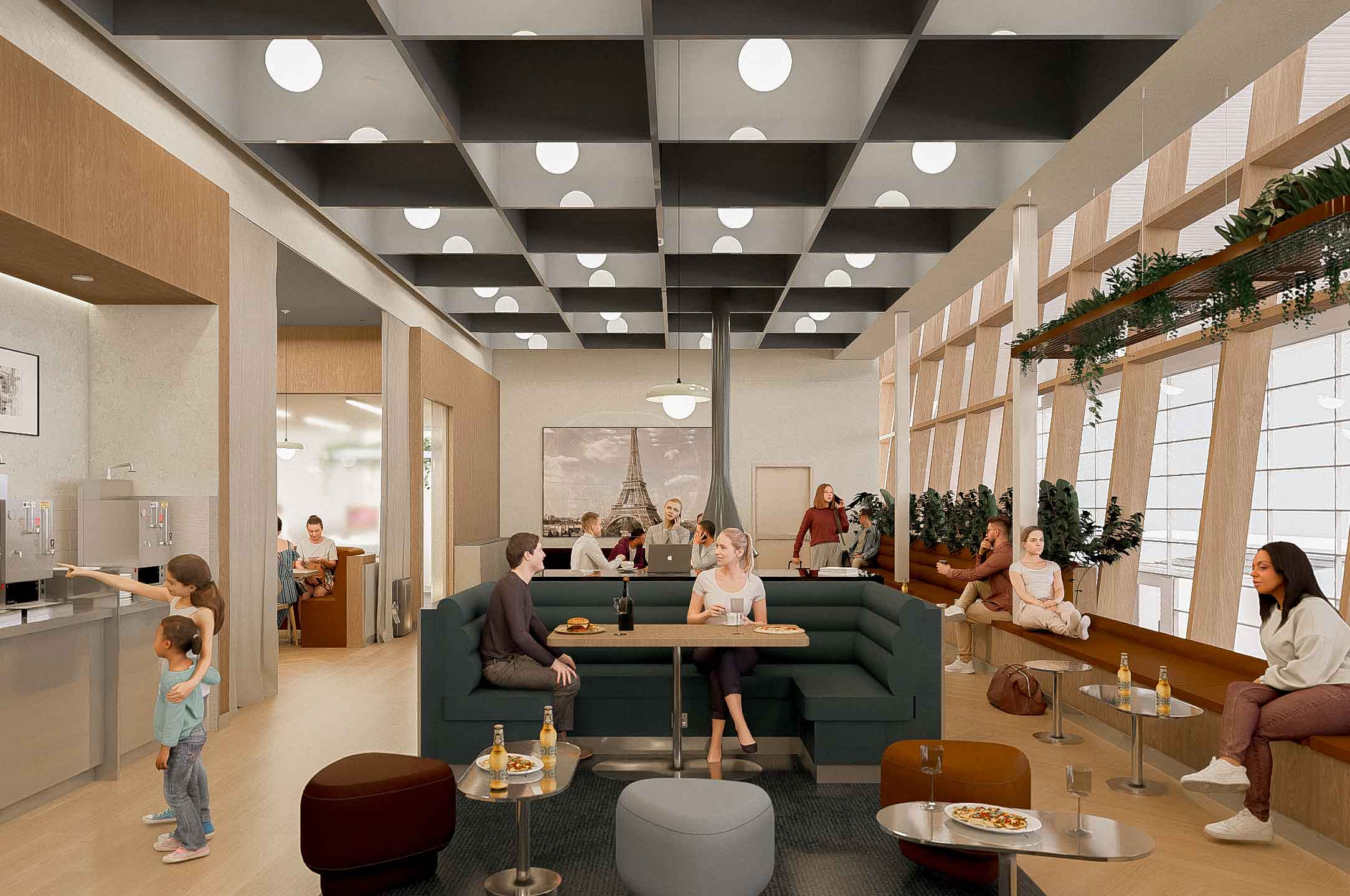 Maquette de la vue vers l'est dans le futur salon pour vacanciers à l'Aéroport international Jean-Lesage de Québec (YQB)