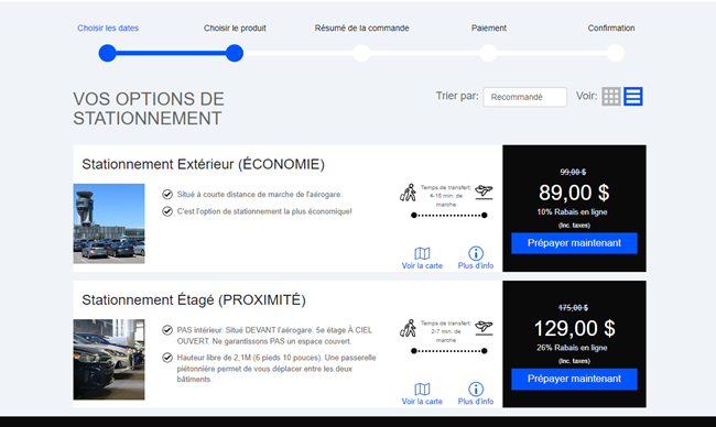 Sélection du choix de stationnement